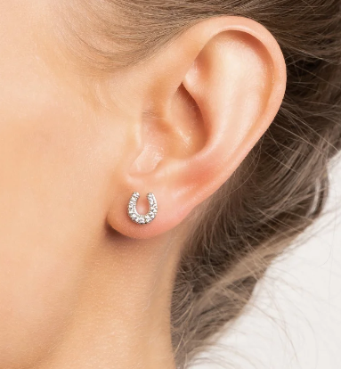 SINGULARU Creole Ohrring Hufeisen - Sterlingsilber 925 Mit 18Kt Gold/Rhodium & Zirkonia - Einzelner Ohrschmuck Für Damen